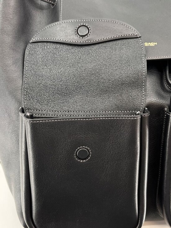 Coach Crosby Leather Backpack Black Drawstring Flap Gold Logo Snap Pockets main image 8